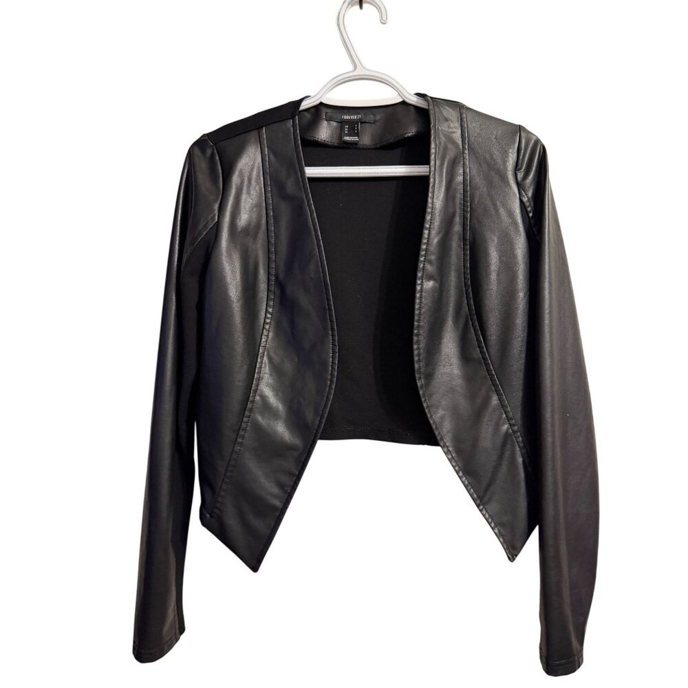 Forever 21 Womens Black Faux Leather Open Front Jacket Size S